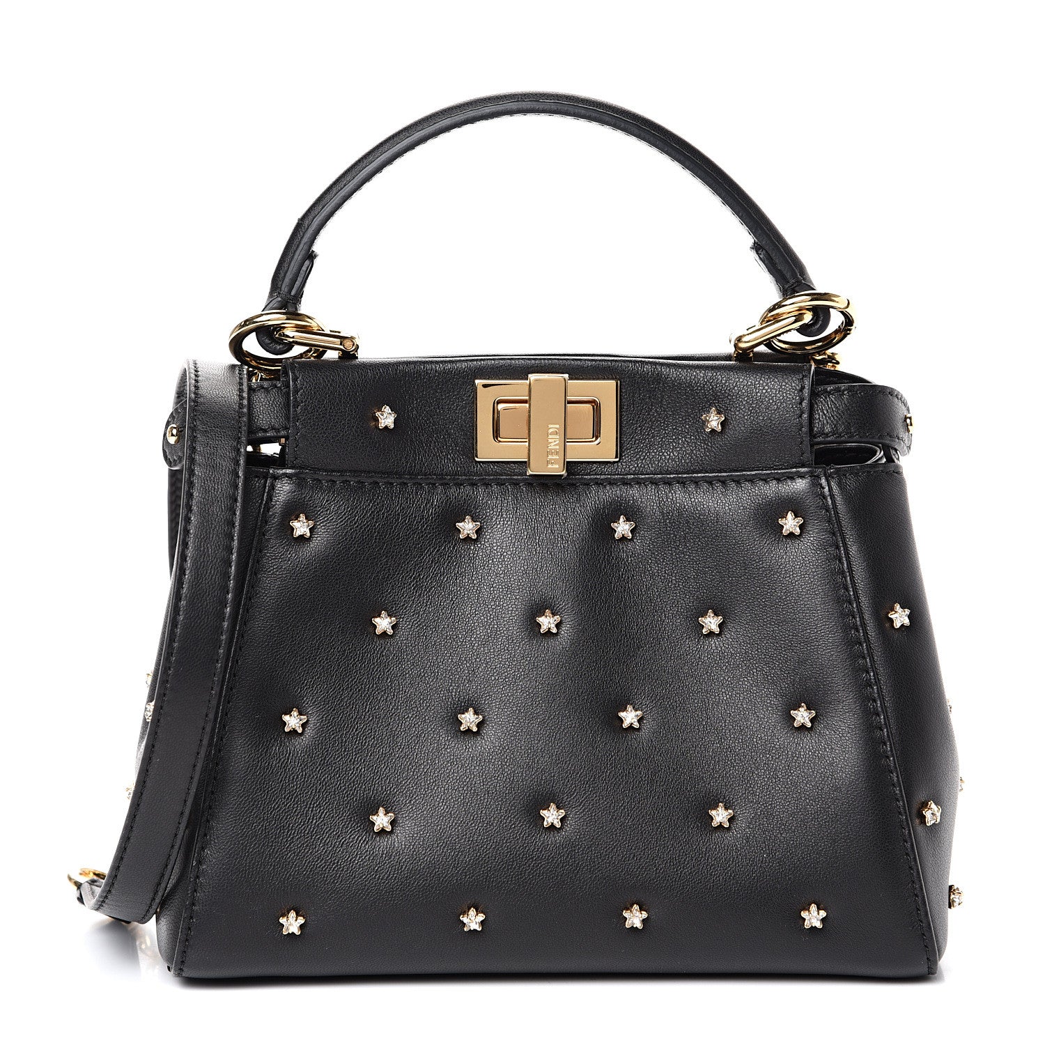 Fendi Nappa Crystal Studded XS Peekaboo Iconic Satchel Black 1 of 10