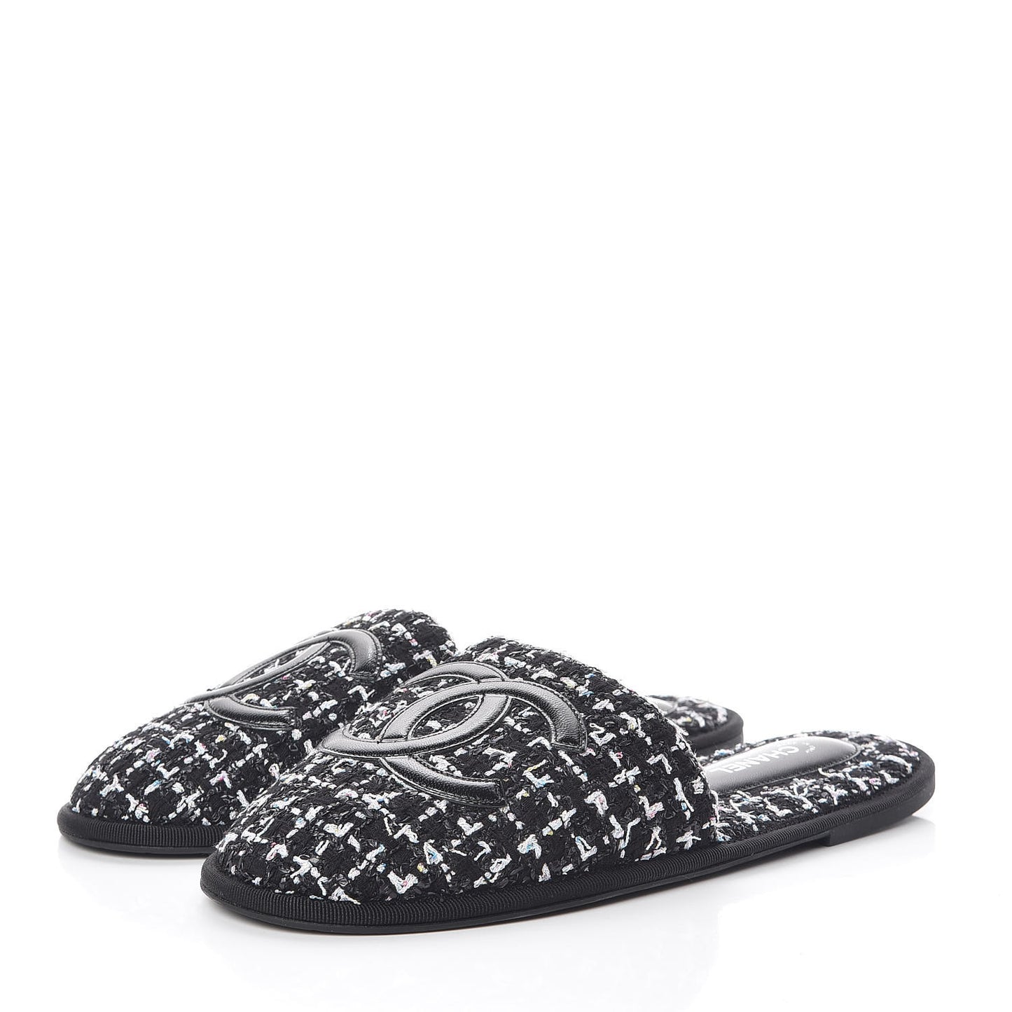 Tweed CC Flat Mules M Black