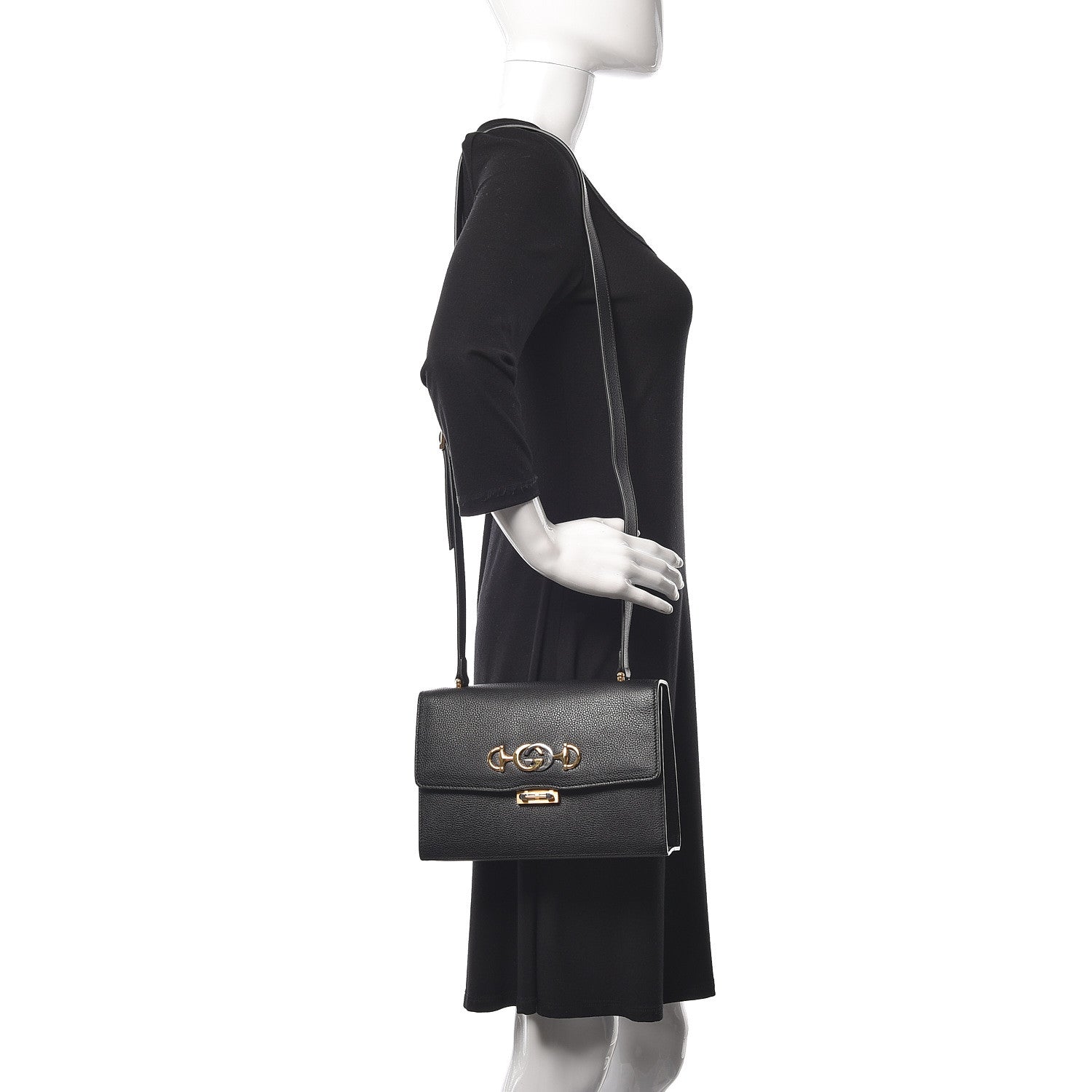 Gucci Grainy Calfskin Small Zumi Shoulder Bag Black 2 of 13