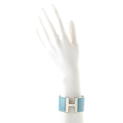 Hermes Enamel Extra Wide Clic Clac H Bracelet PM Blue Jean White 7 of 10