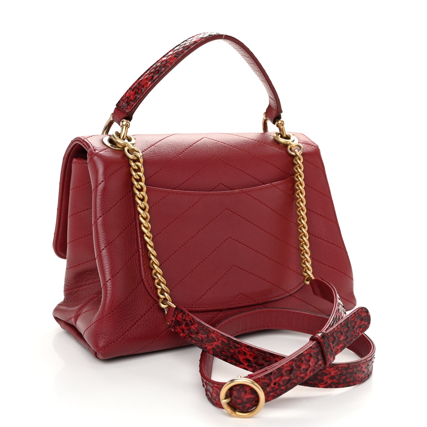 Calfskin Elaphe Stitched Small Chevron Chic Top Handle Flap Red