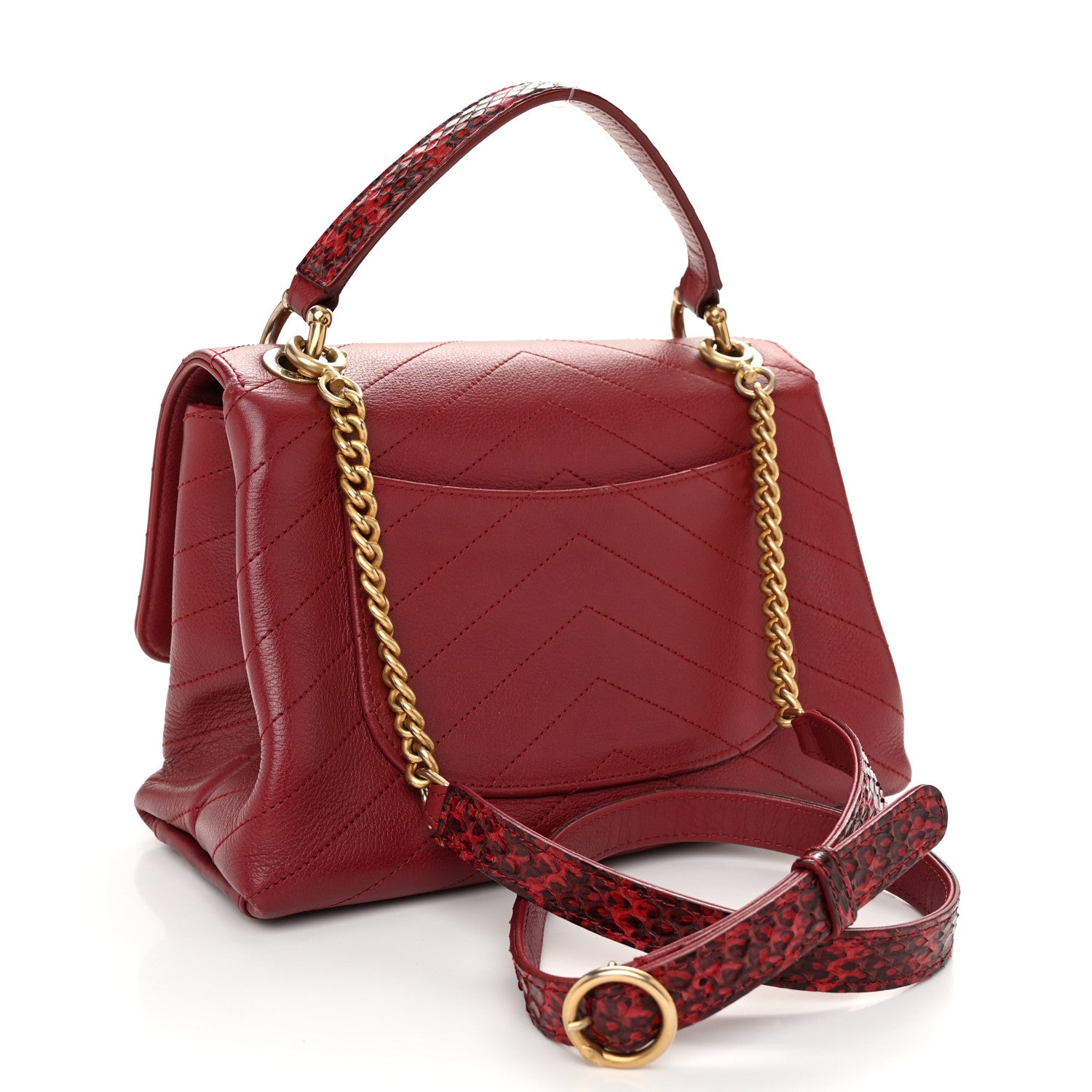 Chanel Calfskin Elaphe Stitched Small Chevron Chic Top Handle Flap Red 3 of 13