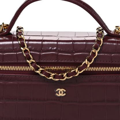 Chanel Calfskin Crocodile Embossed Crococo Exoticoco Vanity With Chain Dark Burgundy 8 of 11