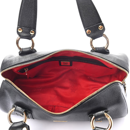 MCM Grained Calfskin Studded Heritage Barrel Bag Black 5 of 10