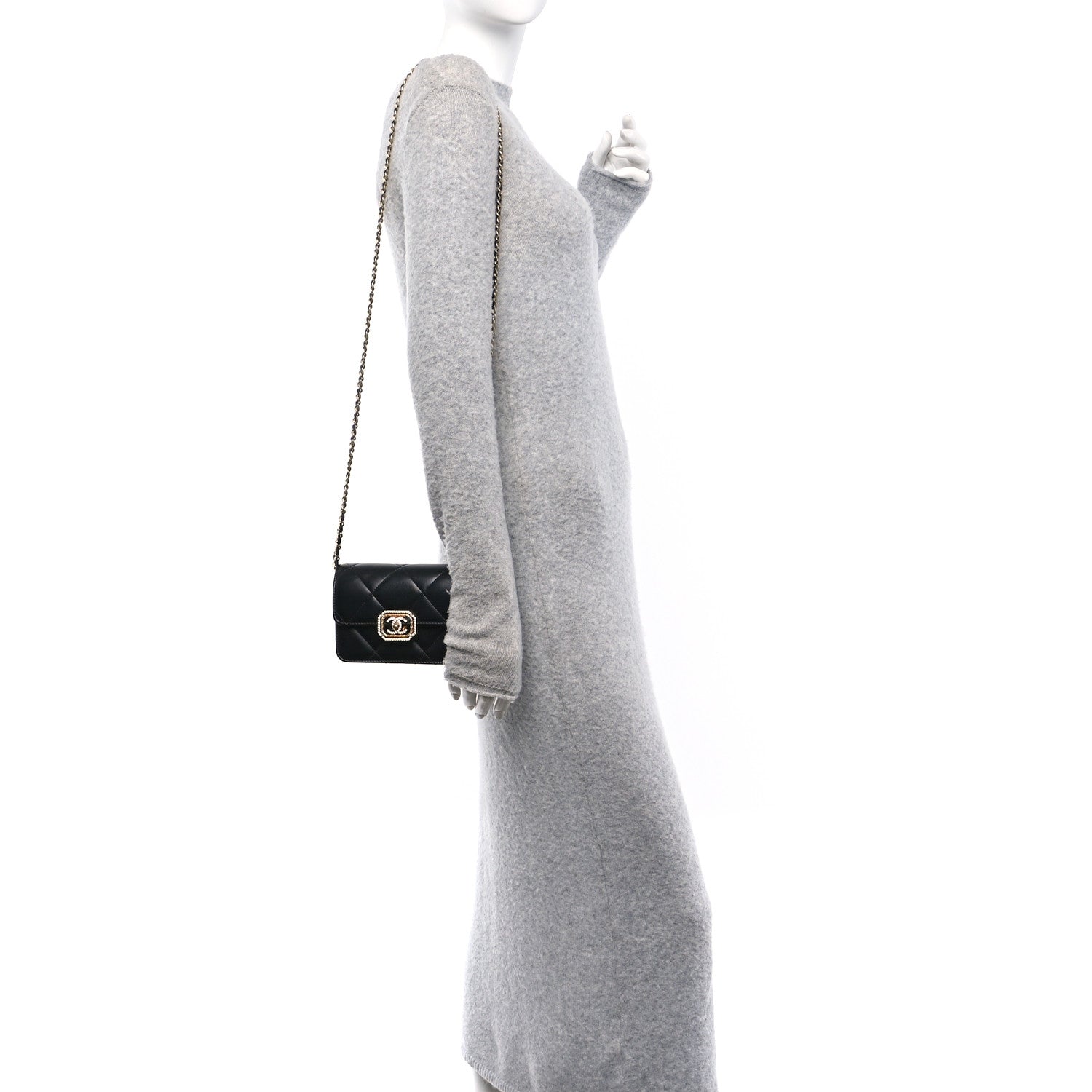 Chanel Calfskin Strass Quilted Clutch With Chain Flap Black 2 of 10