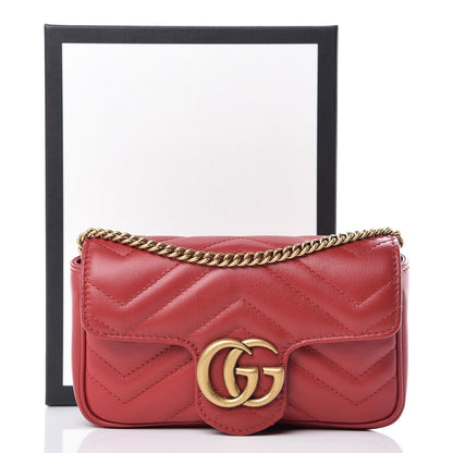 Gucci Calfskin Matelasse Super Mini GG Marmont Shoulder Bag Hibiscus Red 10 of 10