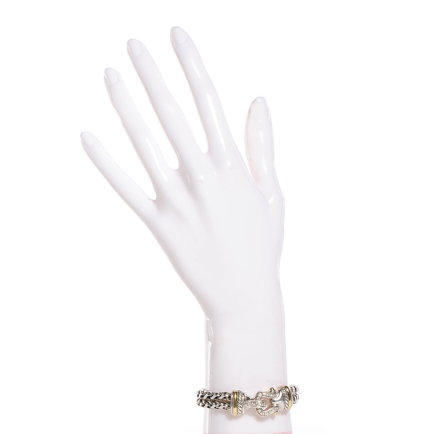 David Yurman Sterling Silver 18K Gold Diamond Double Wheat Buckle Bracelet 2 of 5