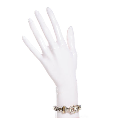 David Yurman Sterling Silver 18K Gold Diamond Double Wheat Buckle Bracelet 2 of 5