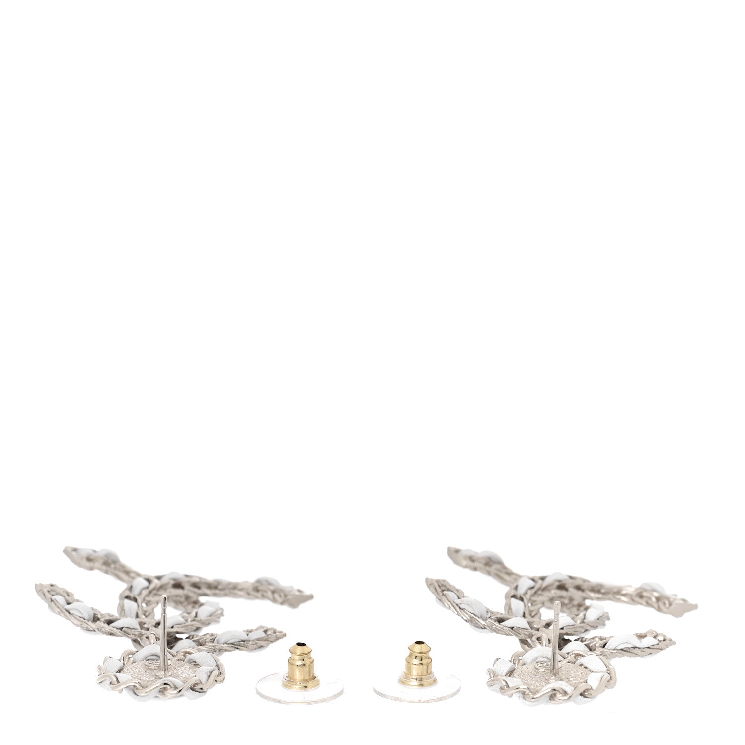 Chanel Lambskin Metal Chain CC Drop Earrings White Gold 3 of 5