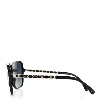 Chanel Metal Calfskin Polarized CC Chain Polarized Pilot Sunglasses 5439-Q Black 3 of 8