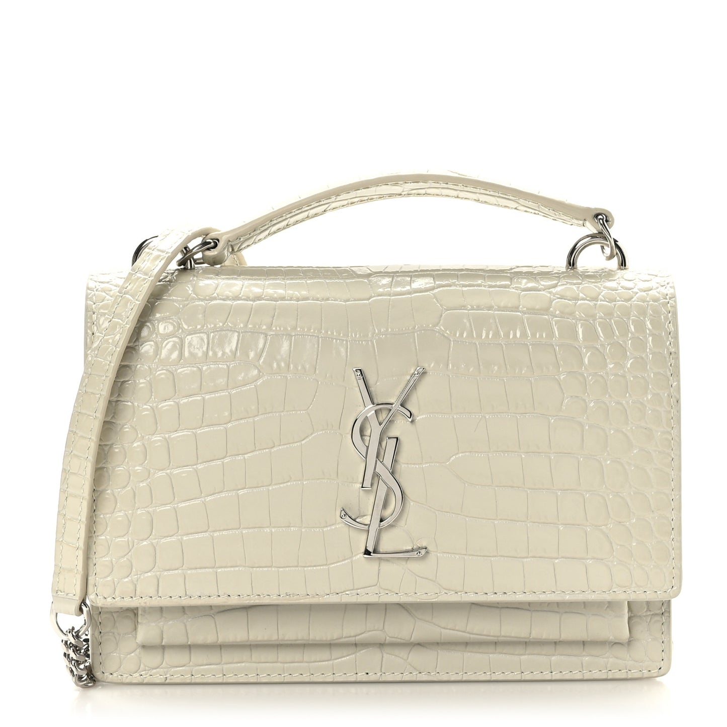 Calfskin Crocodile Embossed Monogram Sunset Chain Wallet Blanc Vintage