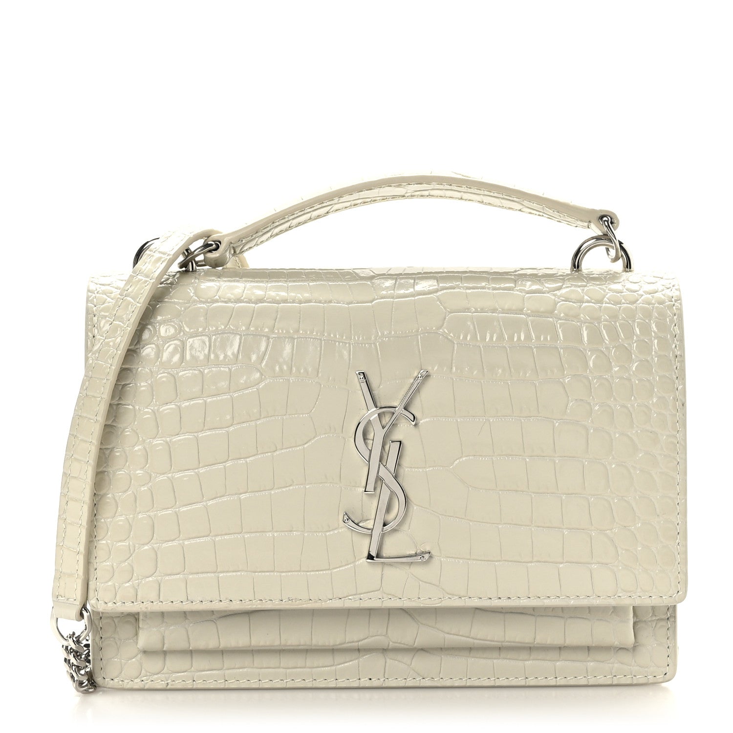 Saint Laurent Calfskin Crocodile Embossed Monogram Sunset Chain Wallet Blanc Vintage 1 of 8