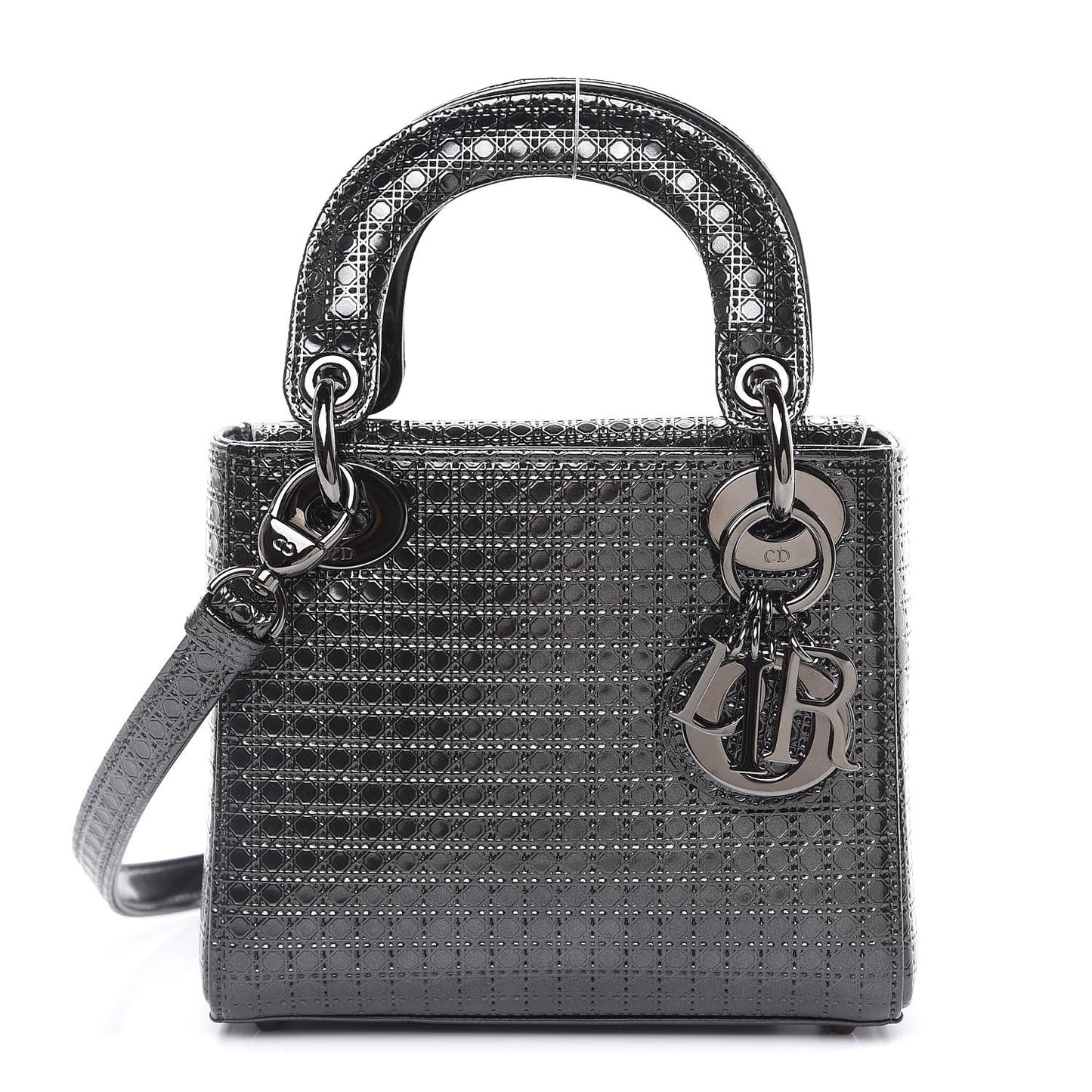 Metallic Patent Micro-Cannage Mini Lady Dior Onyx Black