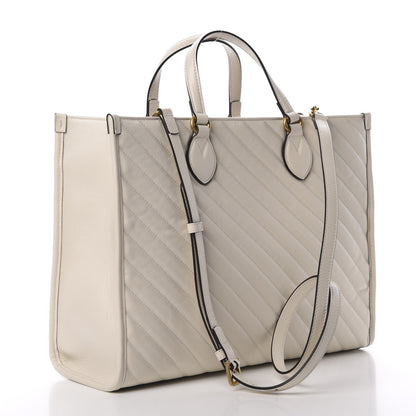 Gucci Azalea Calfskin Matelasse Diagonal GG Marmont Tote Bag Mystic White 4 of 12