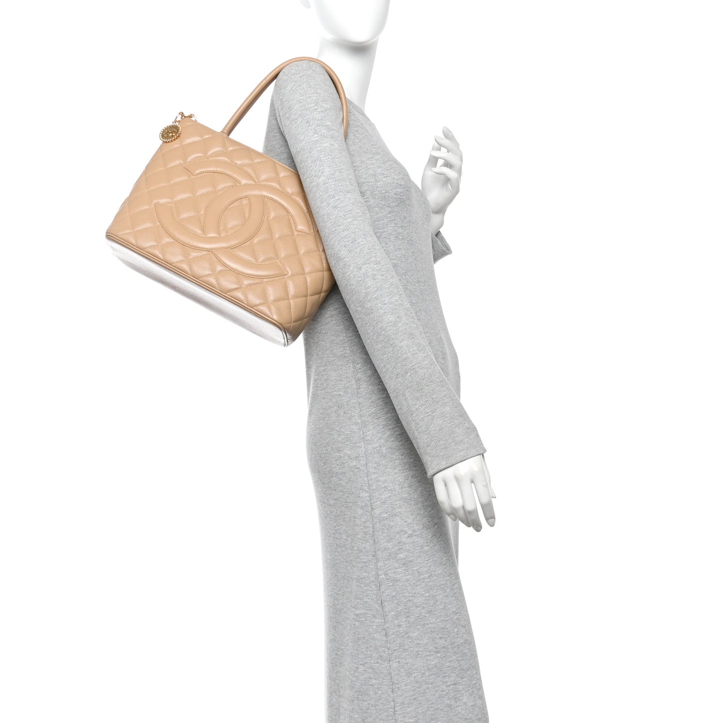 Caviar Quilted Medallion Tote Beige