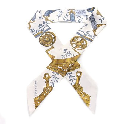 Hermes Silk Etriers Remix Twilly White Bleu Dore 1 of 4