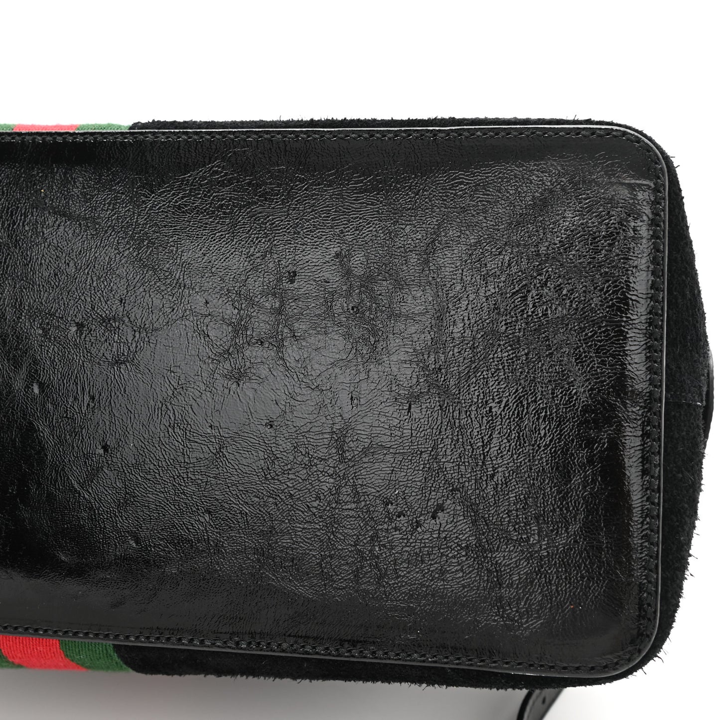 Suede Patent GG Web Medium Ophidia Top Handle Dome Bag Black