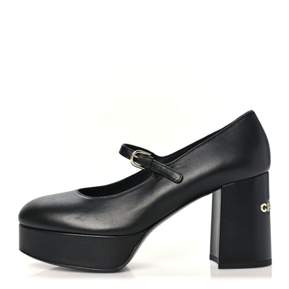Chanel Lambskin Mary Jane Platform Pumps 38.5 Black 1 of 10