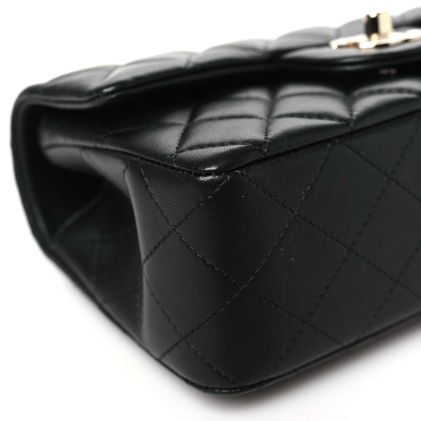Lambskin Quilted Mini Top Handle Rectangular Flap Black
