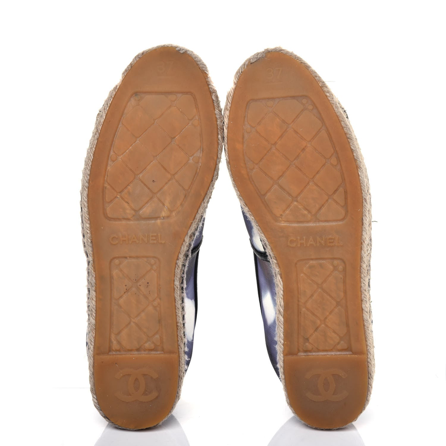 Chanel Mesh Lambskin Check Print CC Espadrilles 37 Blue Black White 5 of 21
