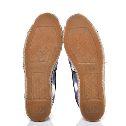 Chanel Mesh Lambskin Check Print CC Espadrilles 37 Blue Black White 5 of 21