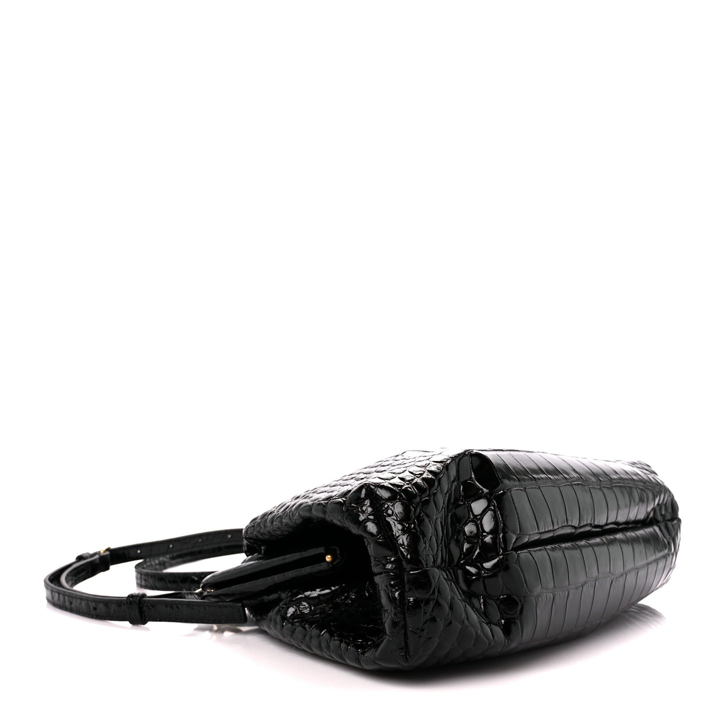 Shiny Supple Calfskin Logo Crocodile Embossed Cloud Crossbody Bag Black White