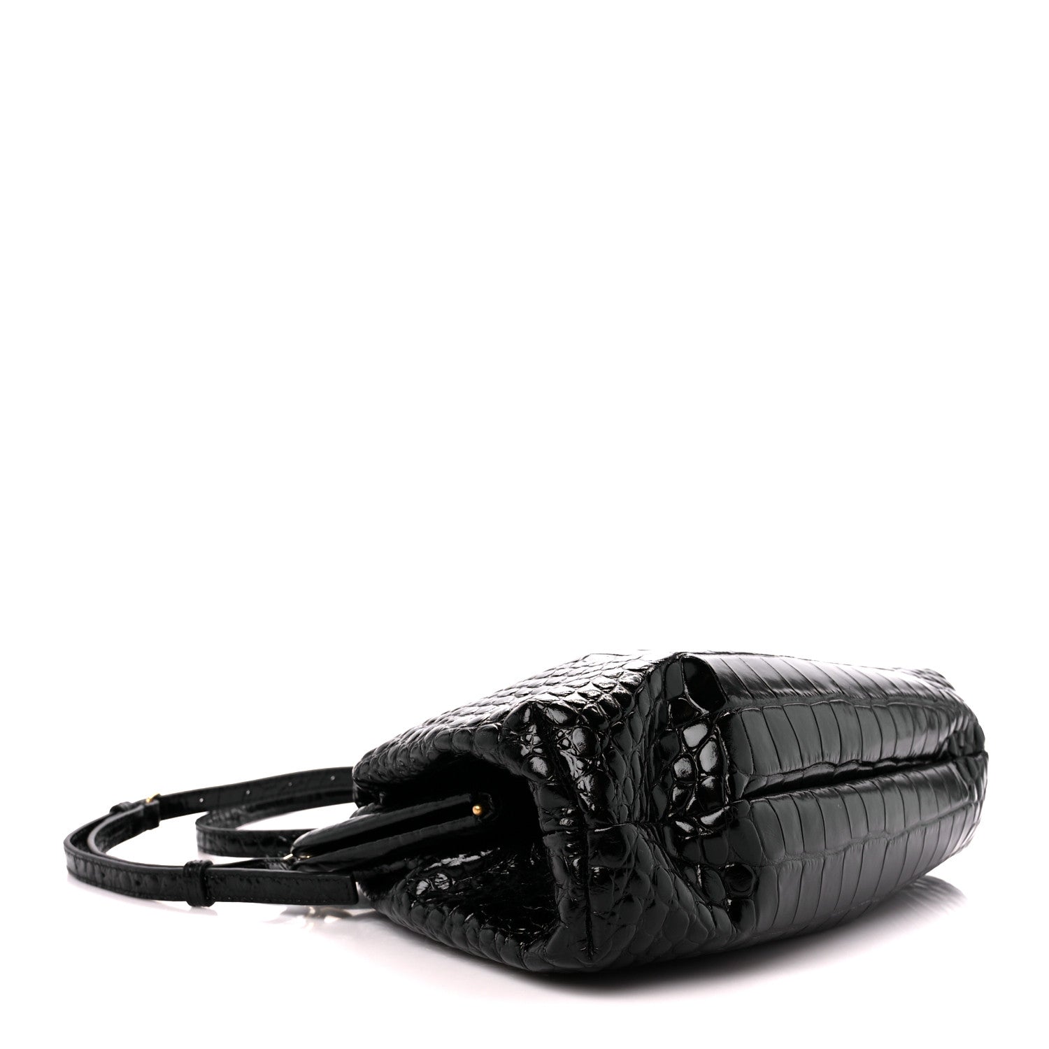 Balenciaga Shiny Supple Calfskin Logo Crocodile Embossed Cloud Crossbody Bag Black White 4 of 11