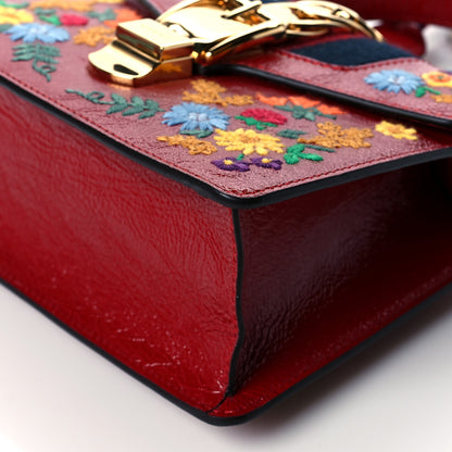 Gucci Patent Embroidered Mini Sylvie Top Handle Bag Hibiscus Red 10 of 11