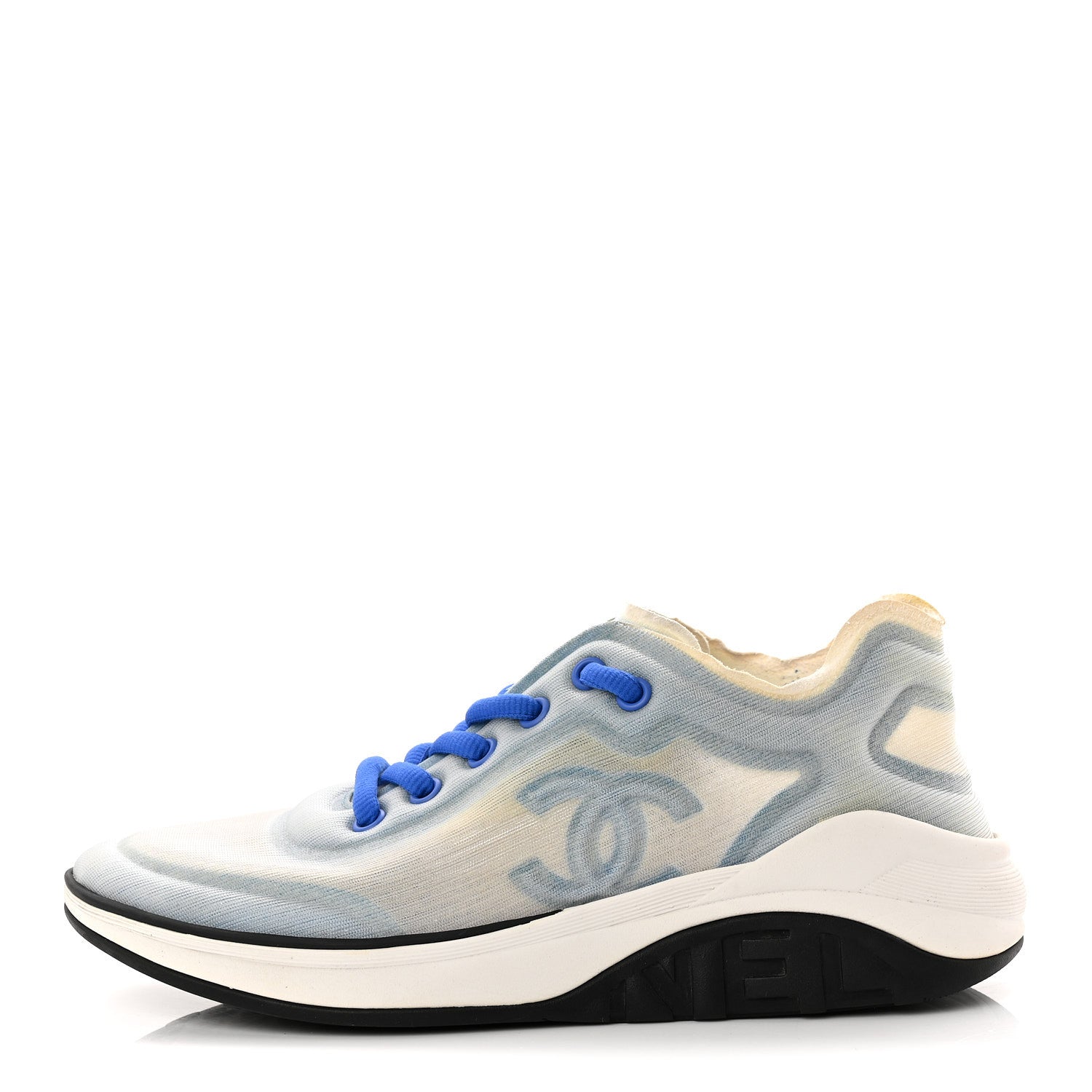 Chanel Calfskin Mesh Lyrca Womens Logo Sneakers 36 White Blue 1 of 9