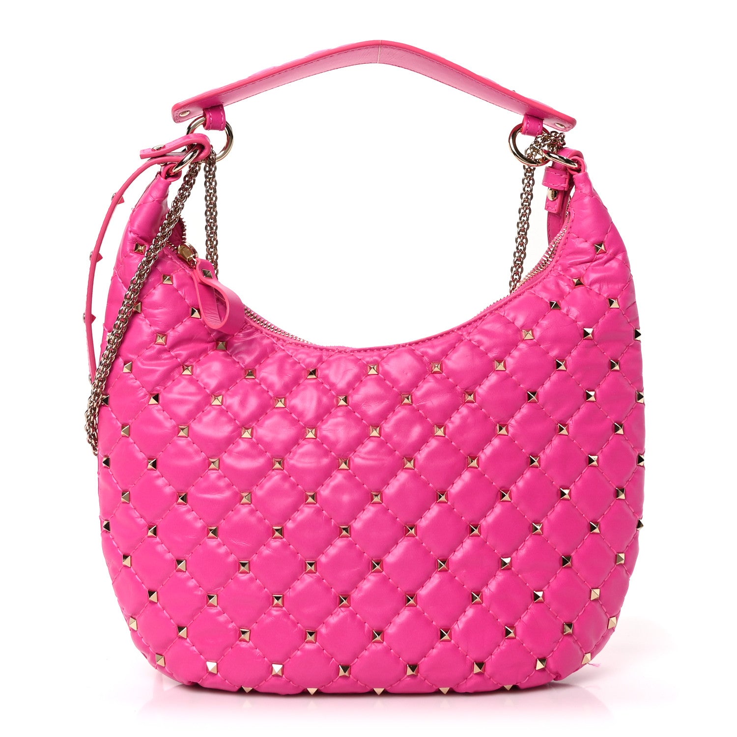 Valentino Garavani Nappa Small Rockstud Spike Hobo Fuxia 1 of 9