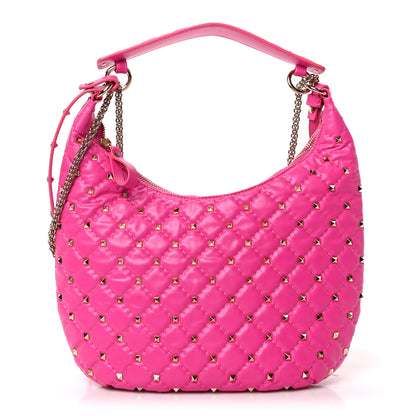 Valentino Garavani Nappa Small Rockstud Spike Hobo Fuxia 1 of 9
