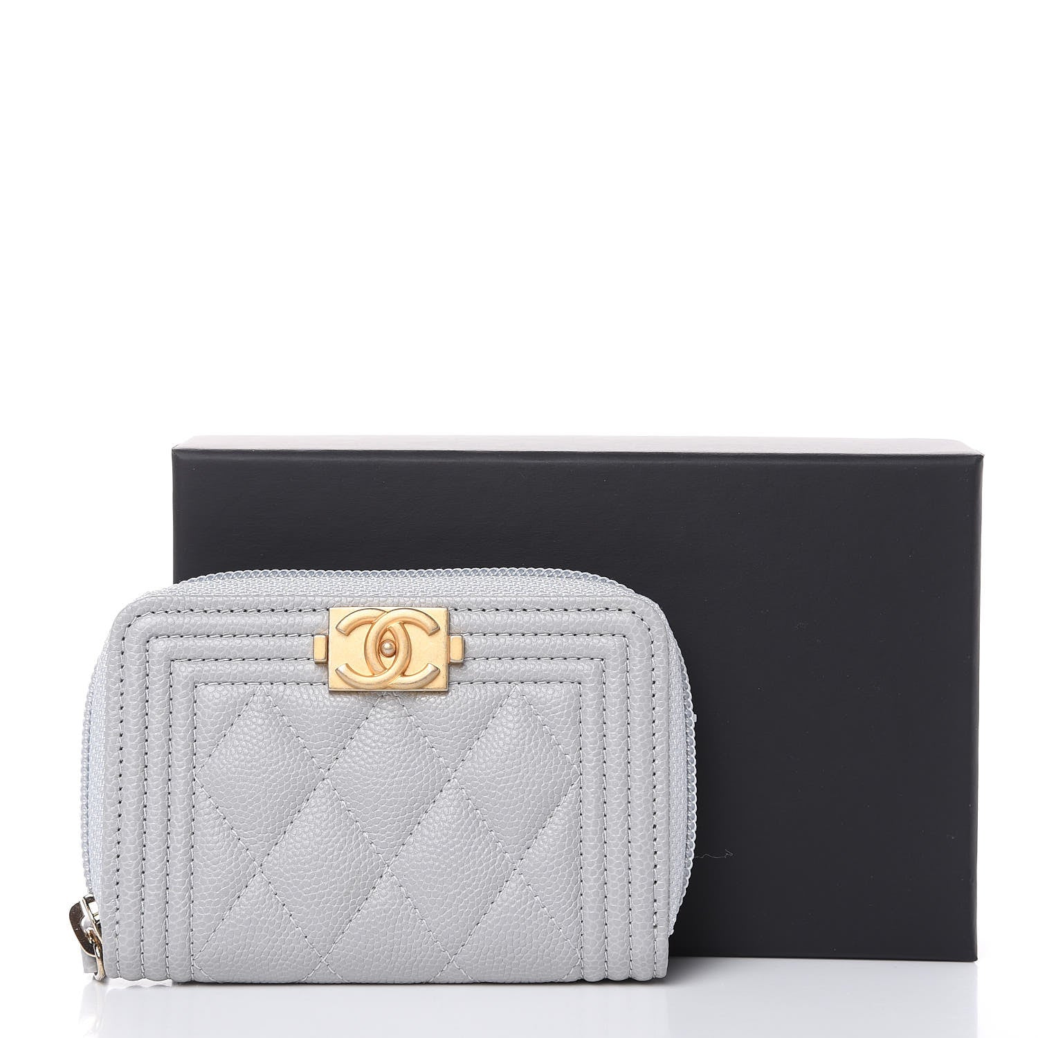 Chanel Caviar Quilted Boy Zip Around Coin Purse Wallet Grey 8 of 8