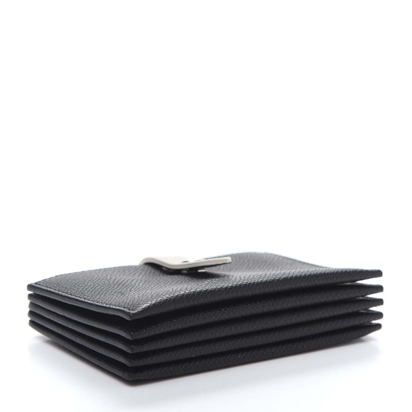 Grained Shiny Calfskin Accordion Card Holder Black Chalk