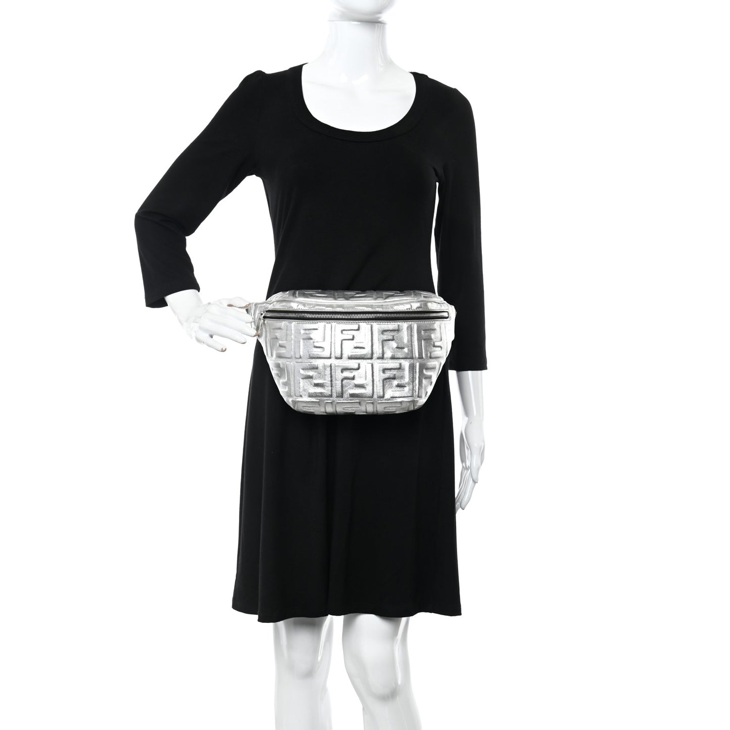 Vitello Catalan Mirror FF 1974 Embossed Belt Bag Argento