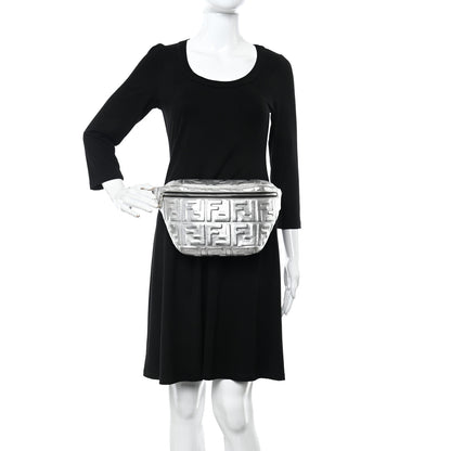 Fendi Vitello Catalan Mirror FF 1974 Embossed Belt Bag Argento 2 of 10