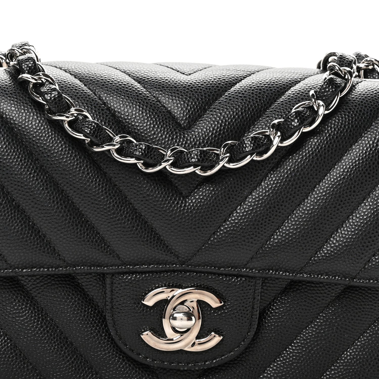 Chanel Caviar Chevron Quilted Mini Rectangular Flap Black 8 of 11