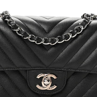 Chanel Caviar Chevron Quilted Mini Rectangular Flap Black 8 of 11