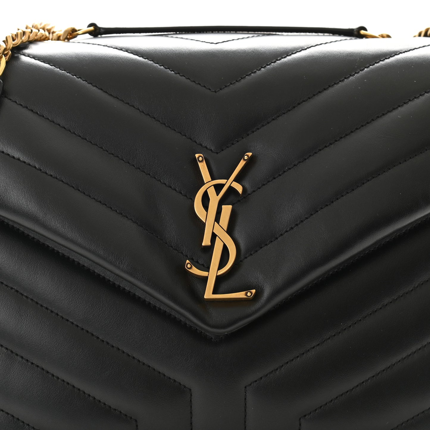 Calfskin Y Quilted Monogram Medium Loulou Chain Satchel Black