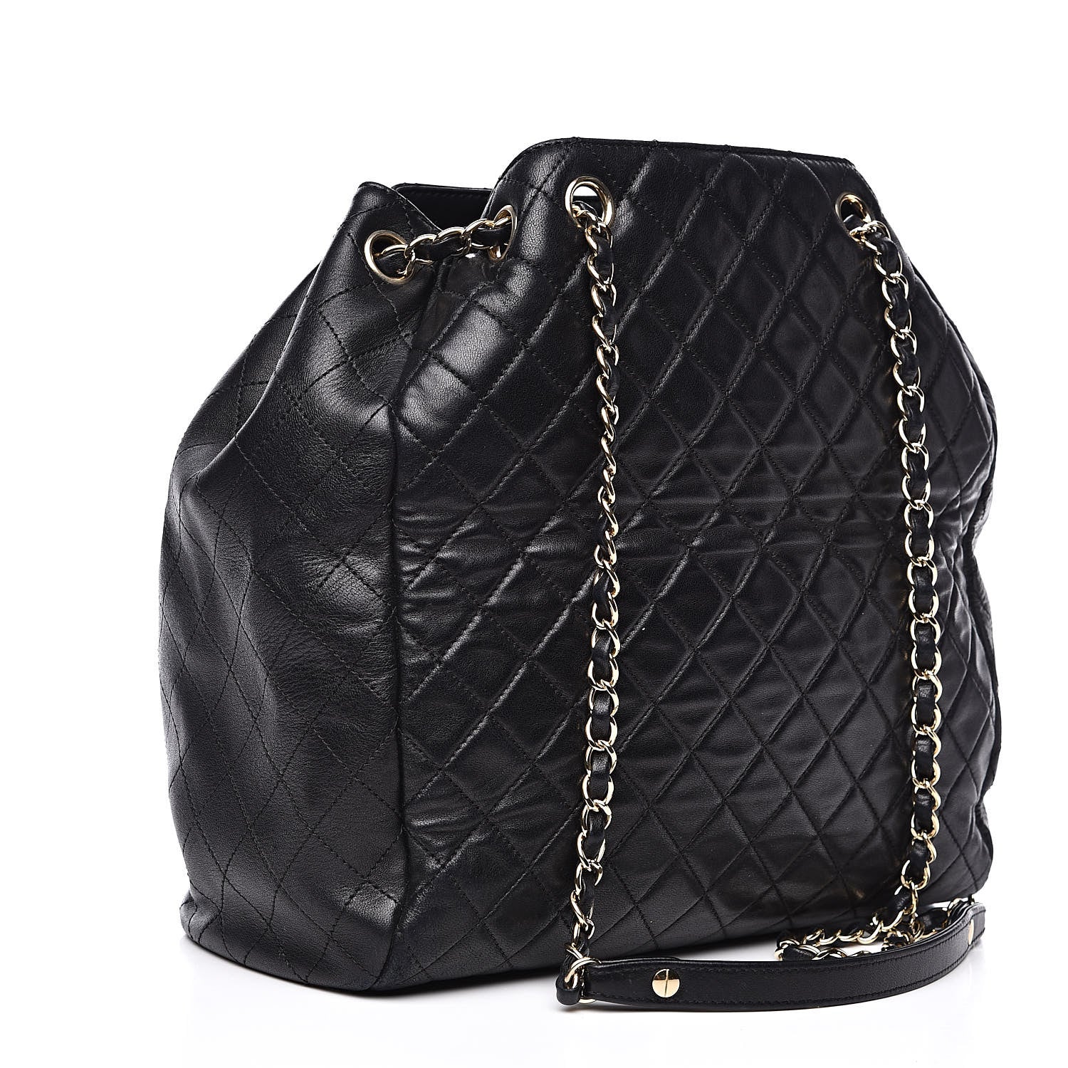 Chanel Lambskin Quilted Large Drawstring Bag Black 3 of 15