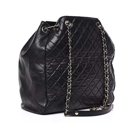 Chanel Lambskin Quilted Large Drawstring Bag Black 3 of 15