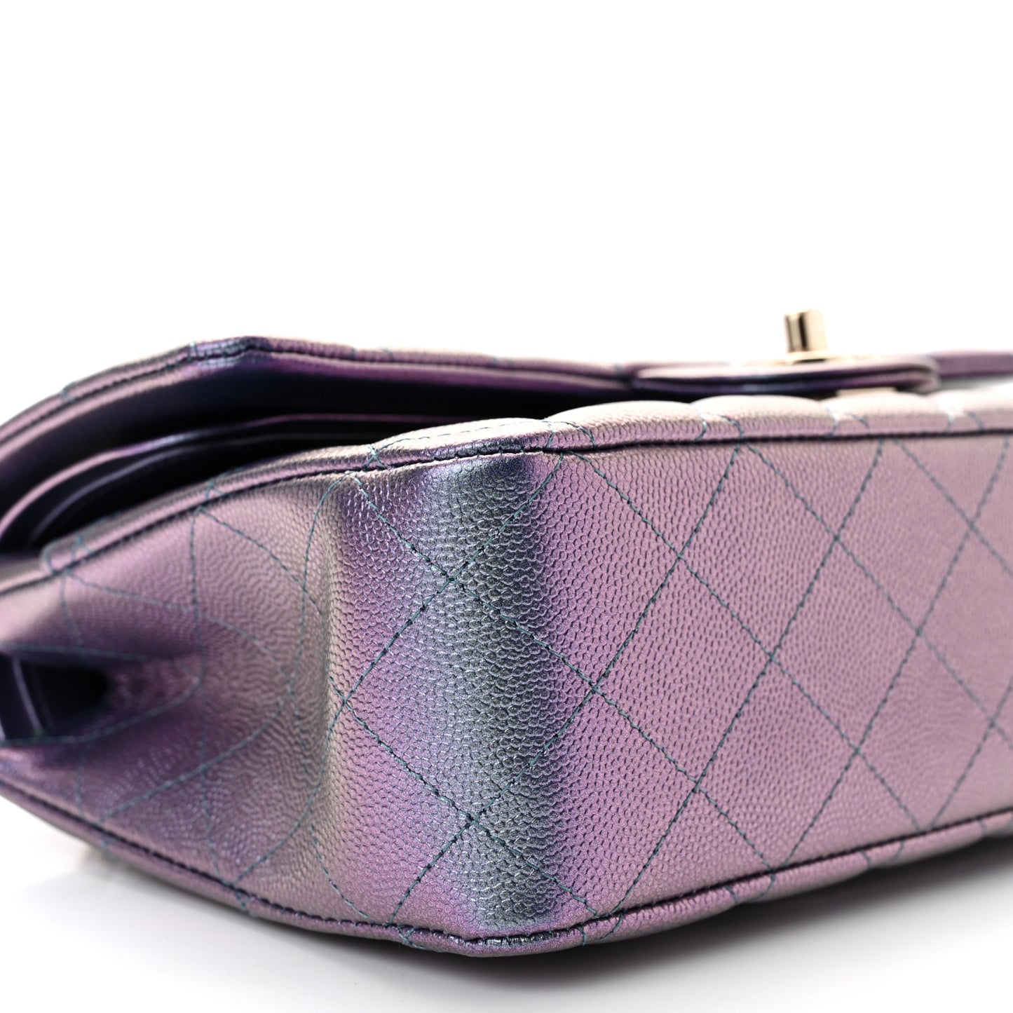 Iridescent Caviar Quilted Medium Double Flap Dark Blue