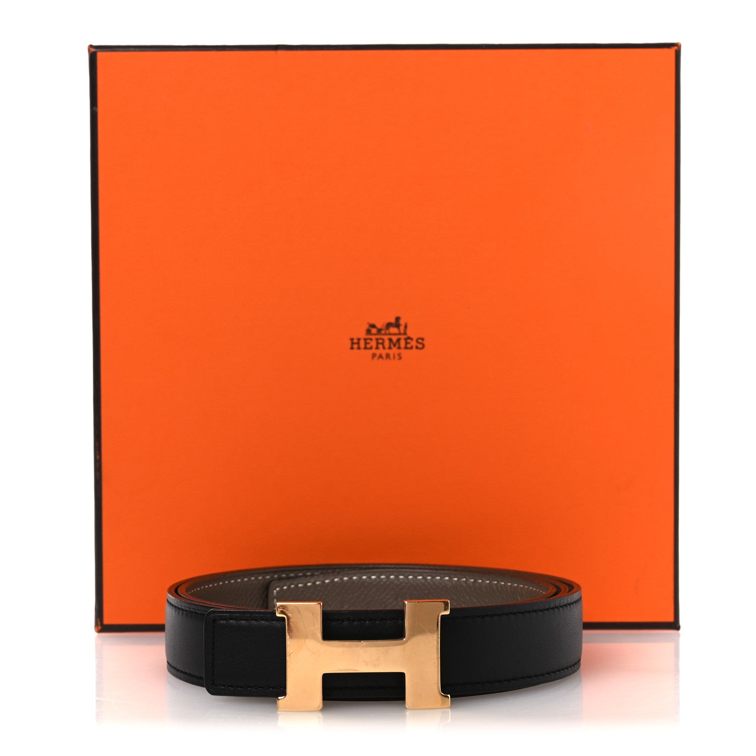 Hermes Swift Epsom 24mm Mini Constance H 85 34 Belt Black Etoupe 7 of 7