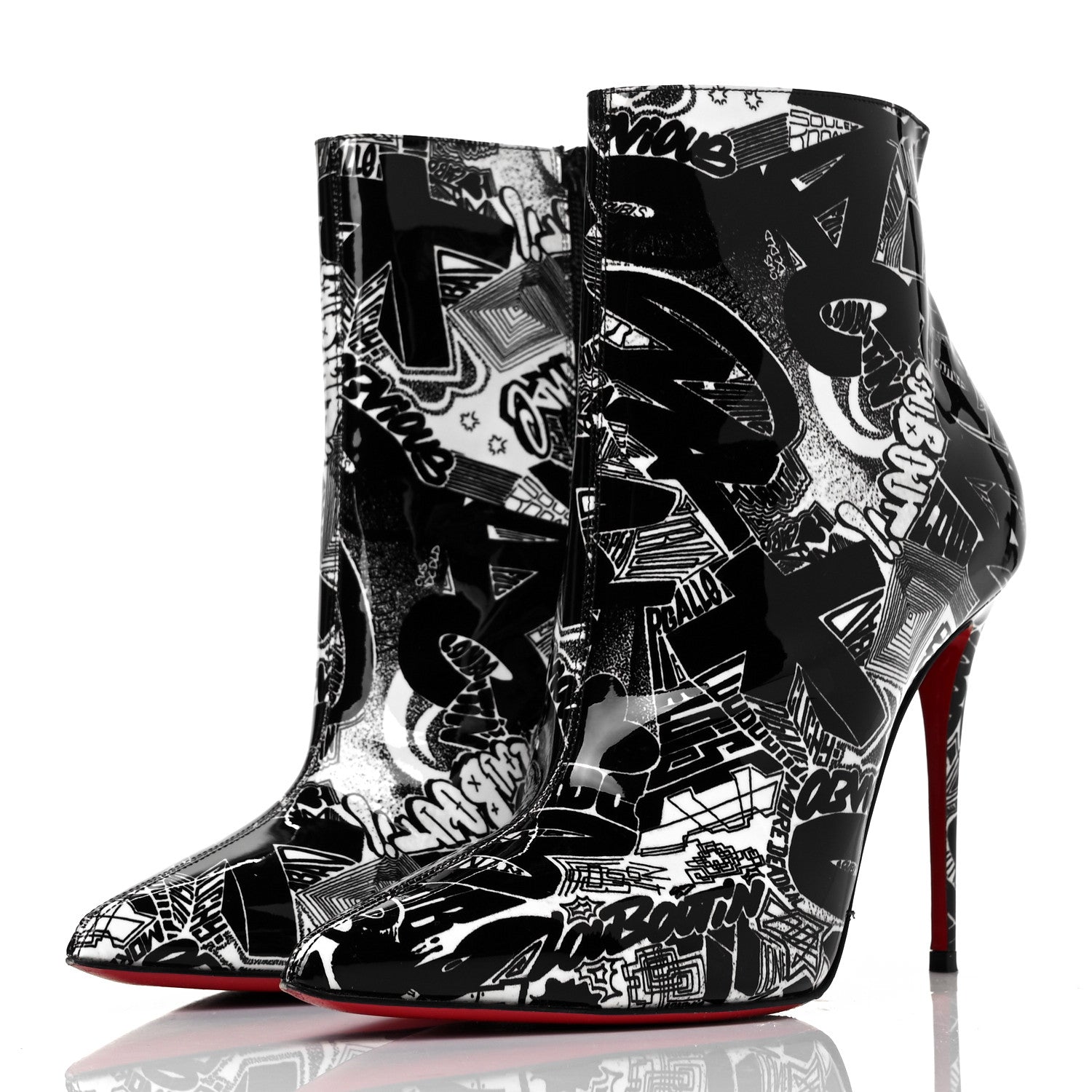 Christian Louboutin Patent Nicograf So Kate Booty 100 Ankle Boots 38 Black White 3 of 6