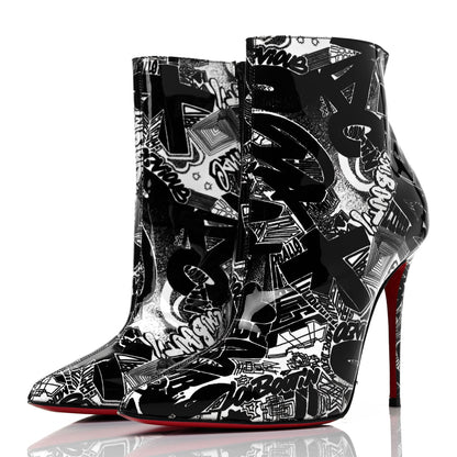 Christian Louboutin Patent Nicograf So Kate Booty 100 Ankle Boots 38 Black White 3 of 6