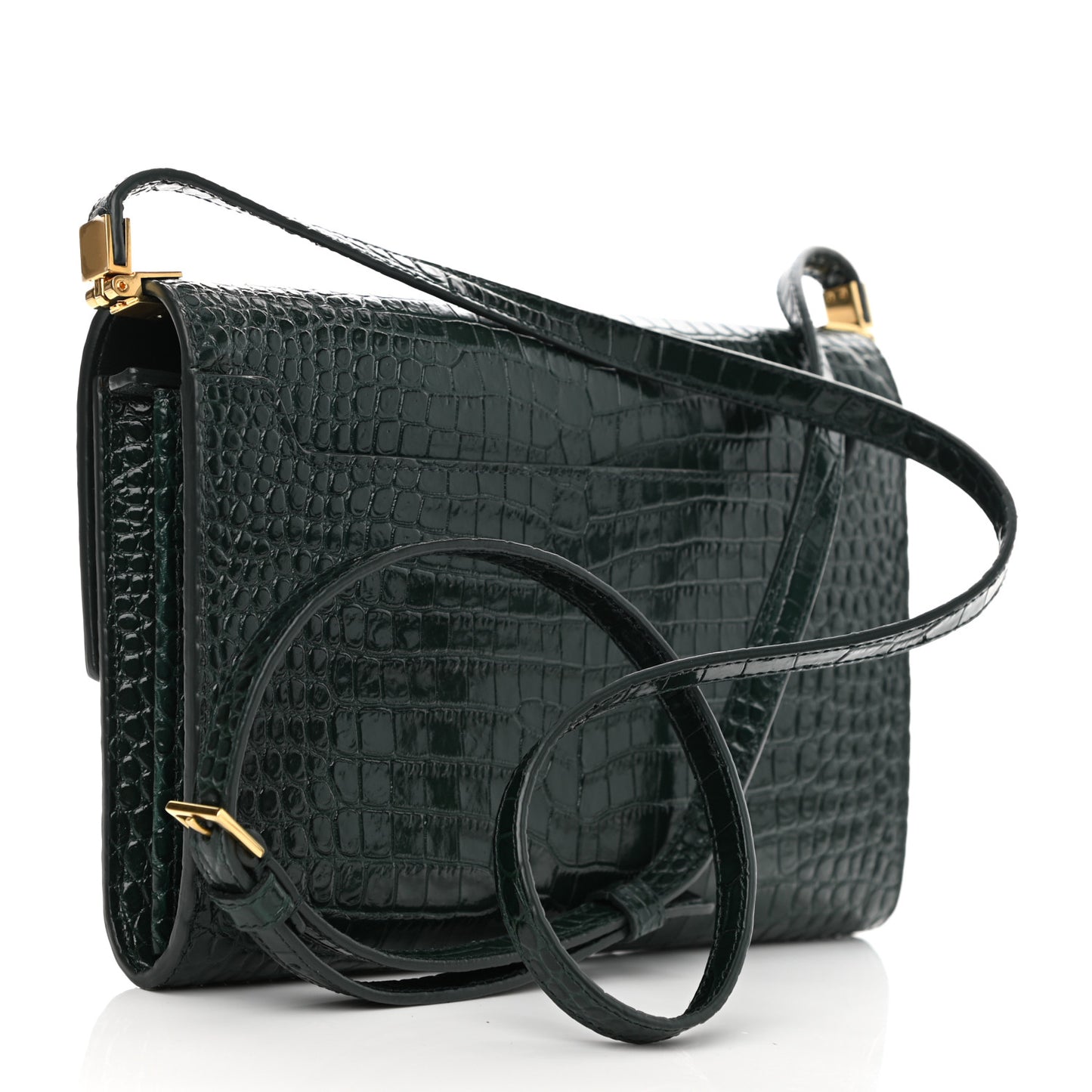 Calfskin Crocodile Embossed Monogram Mini Uptown Crossbody Dark Mint