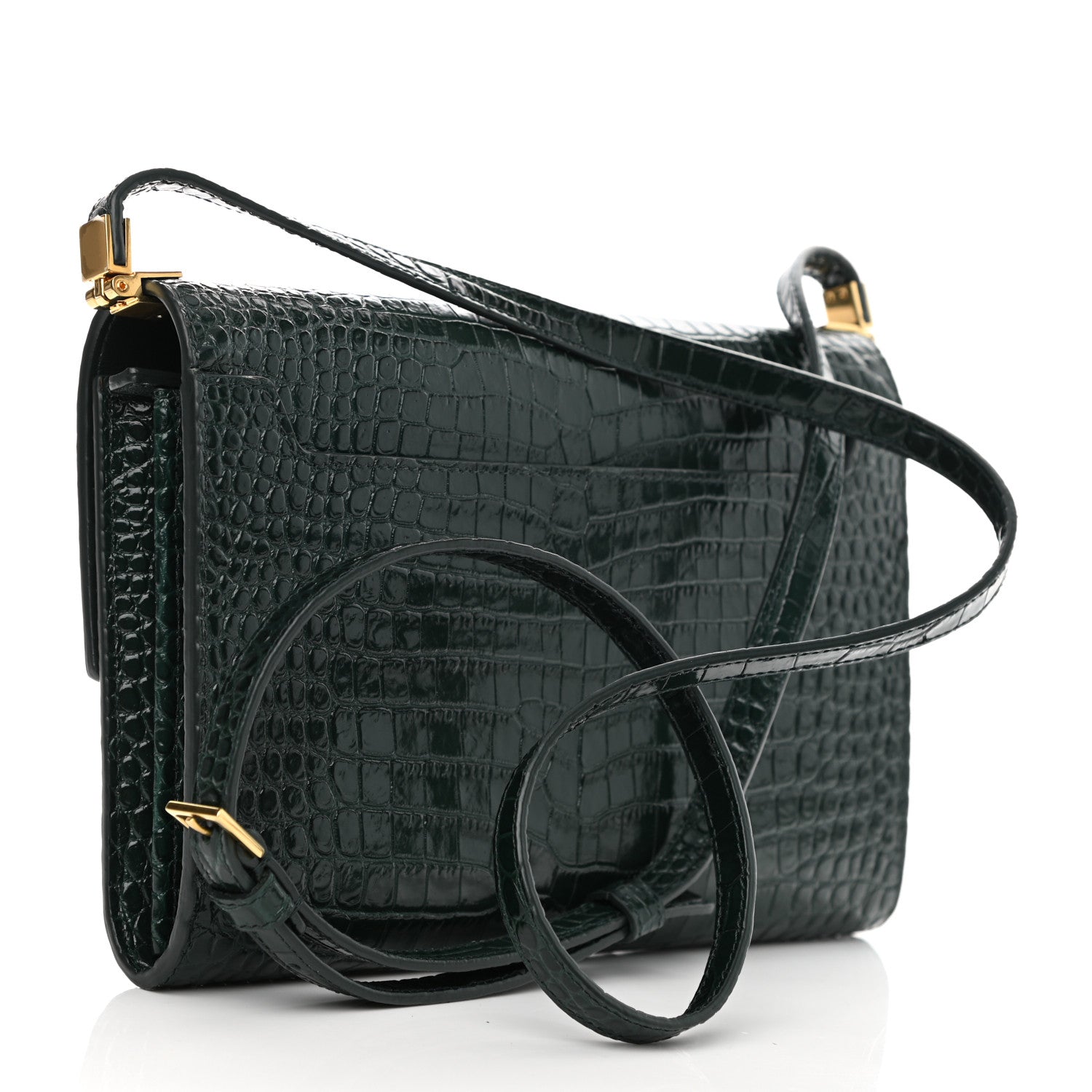 Saint Laurent Calfskin Crocodile Embossed Monogram Mini Uptown Crossbody Dark Mint 3 of 10