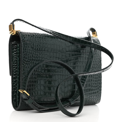 Saint Laurent Calfskin Crocodile Embossed Monogram Mini Uptown Crossbody Dark Mint 3 of 10