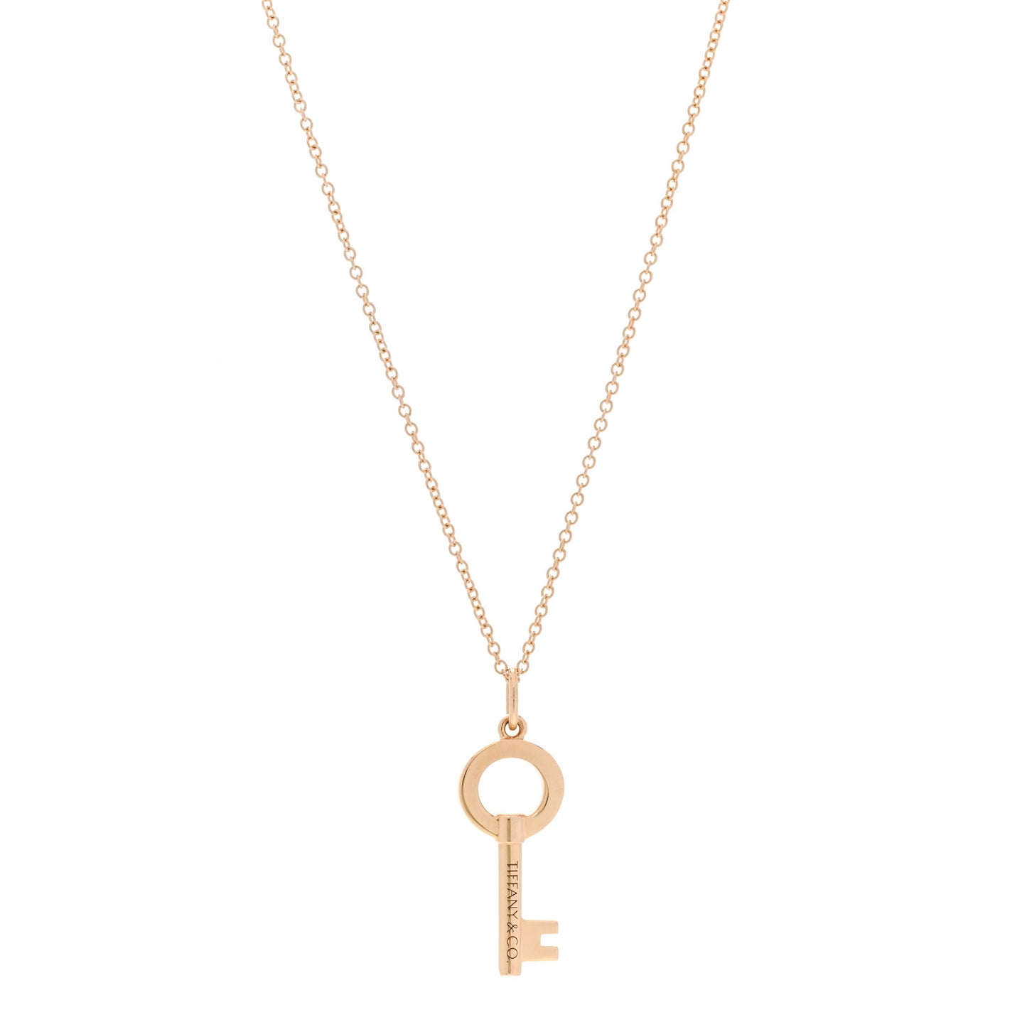 18K Rose Gold Modern Keys Round Open Key Pendant Necklace