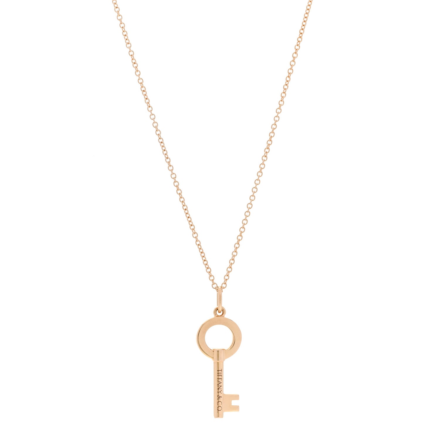 Tiffany 18K Rose Gold Modern Keys Round Open Key Pendant Necklace 1 of 5