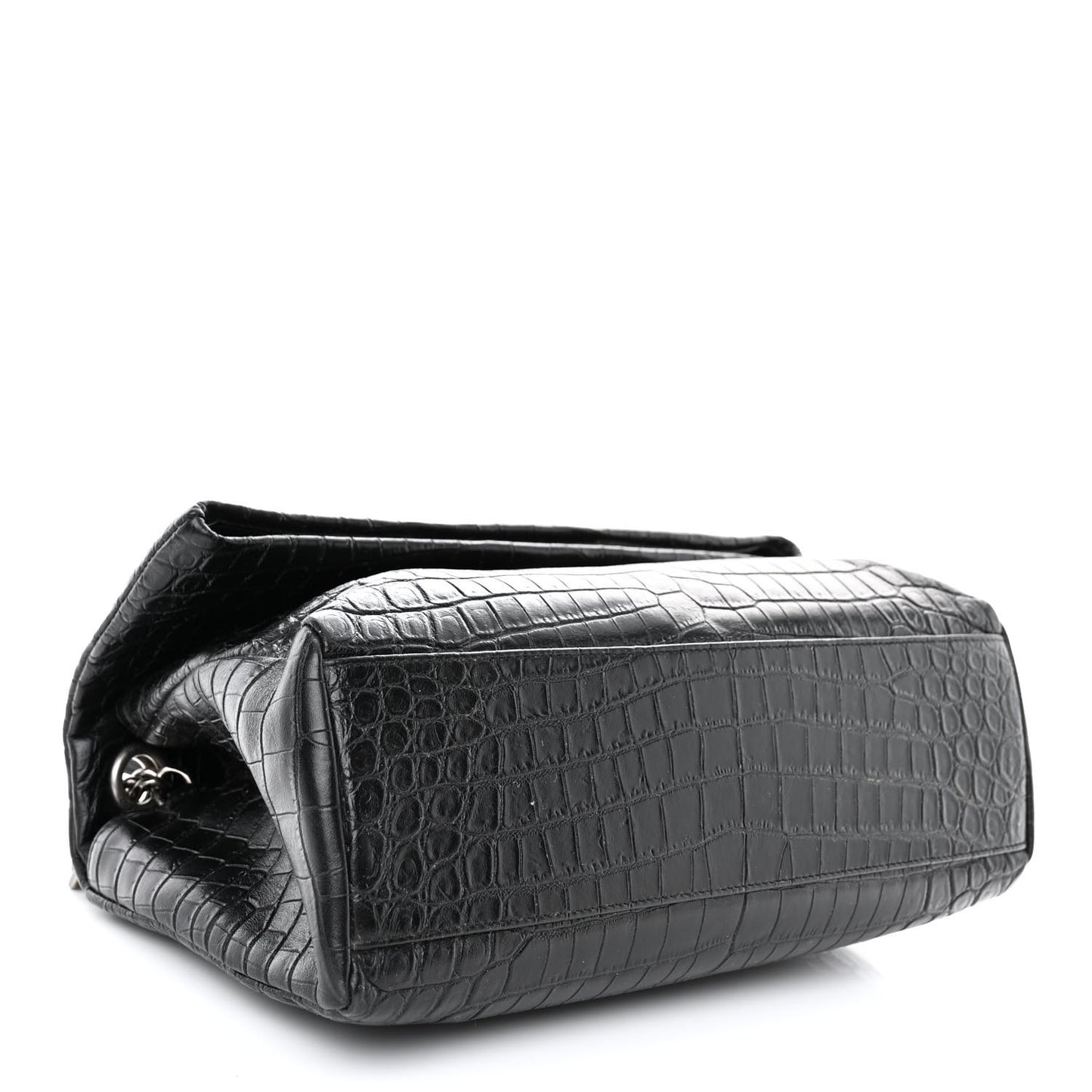 Calfskin Crocodile Embossed Medium West Hollywood Monogram Fold-Over Black